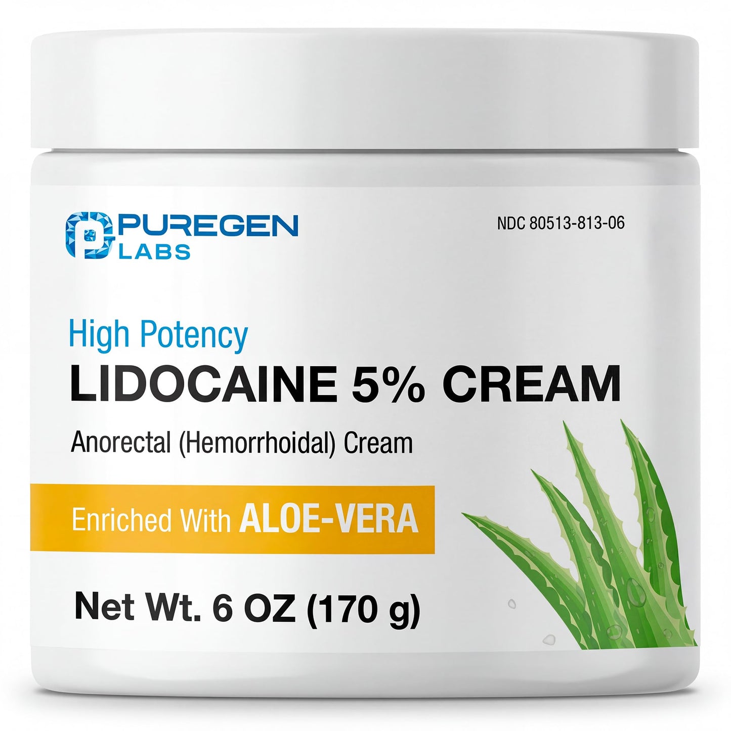 Puregen Labs Lidocaine 5% Anorectal (hemorrhoidal) Cream Maximum Strength | Enriched with Aloe-Vera | 6 Oz