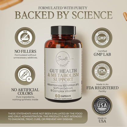 SORELLE SHOPPE Akkermansia Muciniphila Probiotic + Saffron + B Complex | Core Gut Health & Daily Wellness | Mood & Metabolism Support