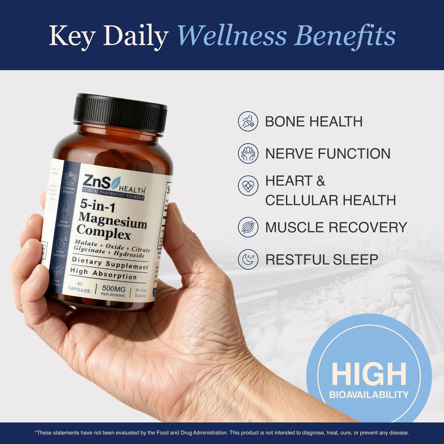 ZnS Health Spectrum 5 Magnesium Complex for Women & Men – 5 Magnesium Complex Supplement with Glycinate, Malate, Citrate & Hydroxide for Sleep, Muscle Recovery & Calm – 500mg Vegan – 60 Capsules ZnS Health buy supplements Au