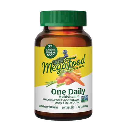 MegaFood One Daily Multivitamin for Women and Men, Immune Support Supplement with Real Food, Vitamin C & Vitamin B, Bone Health, Cellular Energy Metabolism, Vegetarian MegaFood