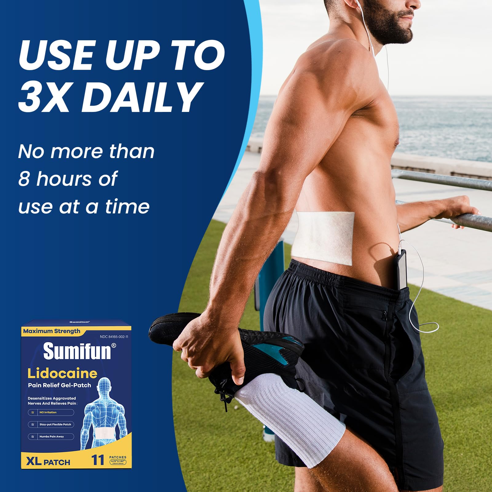 Sumifun 4% Lidocaine XL Pain Patches | Extra Large 4.72"x7.87" for Full Back & Thigh Coverage | Maximum Strength OTC Numbing | 8-Hour Medical Adhesion (X-Large, Count, 18) SumifunBuy Supplements Australia
