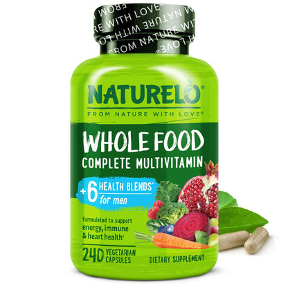 NATURELO Mens Multivitamins - Whole Food Multivitamin for Men with Vitamins, Minerals - 240 Vegetarian Capsules for Energy, Brain, Heart, Eye Health*