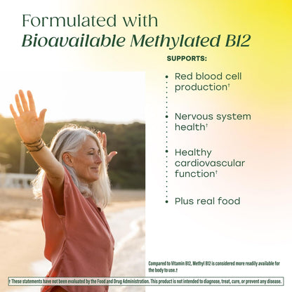 MegaFood Methyl B12 - Vegan - Includes Methyl Folate, Vitamin B12 & B6 - Supports Cellular Energy Production, Nervous System Health