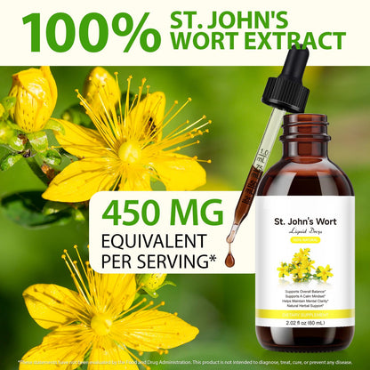 YEMFGQOE St Johns Wort Tincture | Mood Support | Alcohol Free Liquid Extract Drops | Hypericum Perforatum | Vegan, Non-GMO, Gluten Free | 2 fl oz