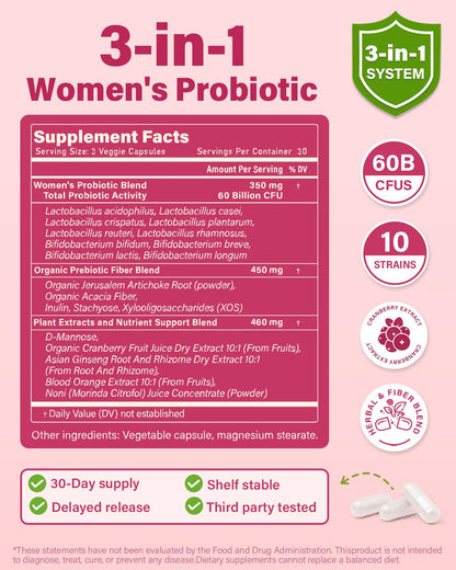 Anven Health Probiotics and Prebiotics for Women pH Balance & Digestion - 60 Billion Vaginal Probiotic with Cranberry & D-Mannose for Gut, Urinary, Immune Health,