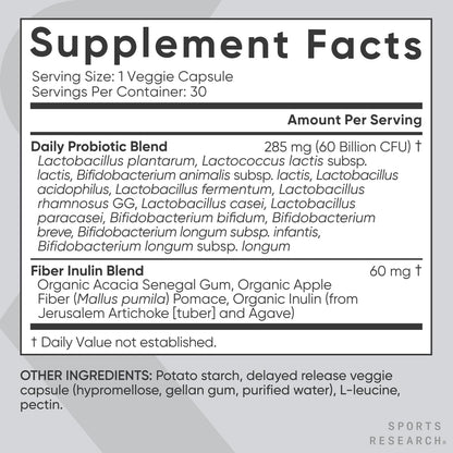 Sports Research Daily Probiotics with Prebiotics, 60 Billion CFU - Vegan Capsules for Gut Health & Digestive Support, Probiotics for Women & Men - Non-GMO Verified & Gluten Free - 30 Count Sports Research buy supplements Au
