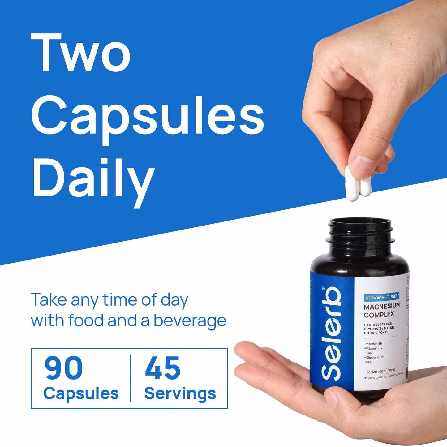 Selerb Magnesium Complex for Women and Men-Glycinate,Malate,Citrate,Oxide Supports Calm, Sleep, Muscle & Energy with D3, B6, Zinc, Slippery Elm & DGL Gentle on Stomach 90 Capsules Selerb buy supplements Au