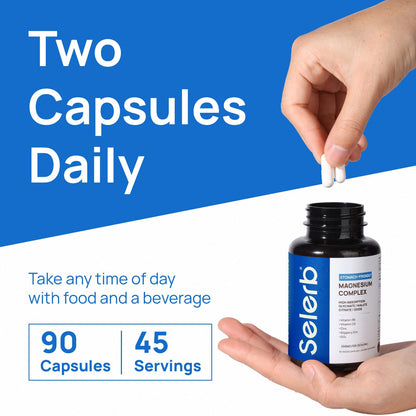 Selerb Magnesium Complex for Women and Men-Glycinate,Malate,Citrate,Oxide Supports Calm, Sleep, Muscle & Energy with D3, B6, Zinc, Slippery Elm & DGL Gentle on Stomach 90 Capsules Selerb buy supplements Au