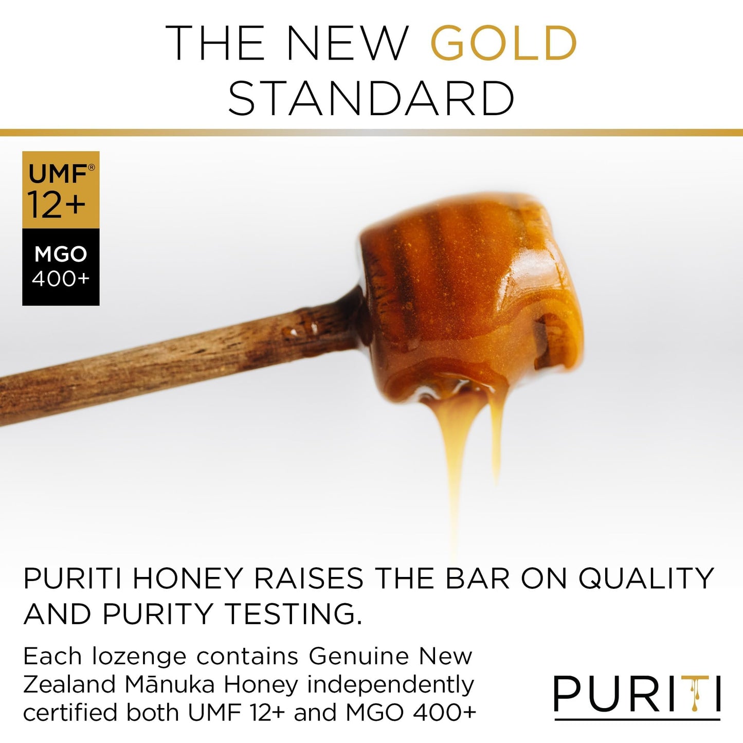 PURITI Premium Manuka Honey Lozenges High Potency - Sugar Free Drops | Genuine New Zealand Raw Manuka Honey Soothers for Coughs & Sore Throats | UMF Certified MGO 400+ UMF12+ (16 Pack)