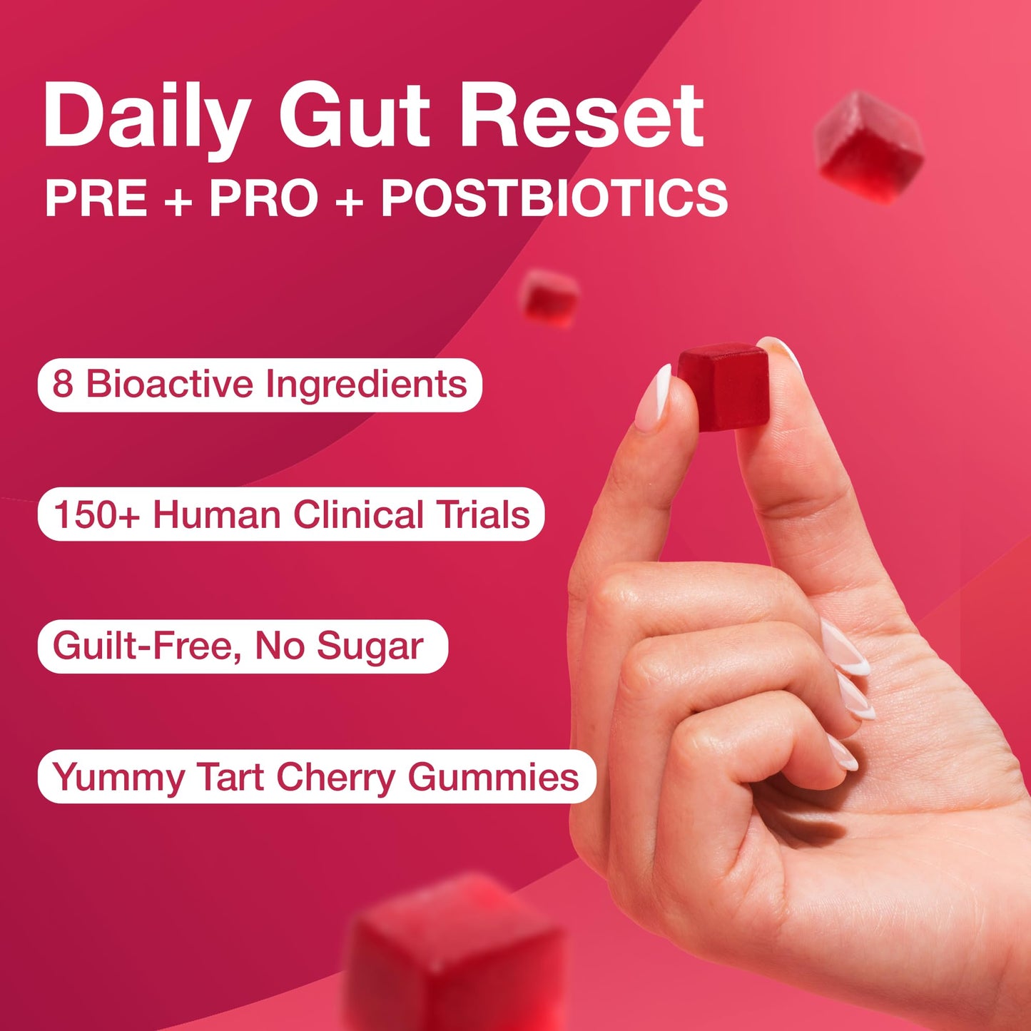 The Gut Gummy, 360° Daily Gut Reset, Full-Spectrum Tribiotic for Women & Men, Prebiotics Probiotics Postbiotics for Bloating, Belly Fat, Skin & Immune Support, Sugar Free Tart Cherry Gummies, 60 Count