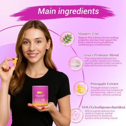 Le Tian Xian Her Juicy Feminine Probiotics Gummies for Women with Slippery Elm, Prebiotics & Lactobacillus - for pH Balance & Digestive Health, Tropical Pineapple Flavor, 60 Count Le Tian Xian buy supplements Au