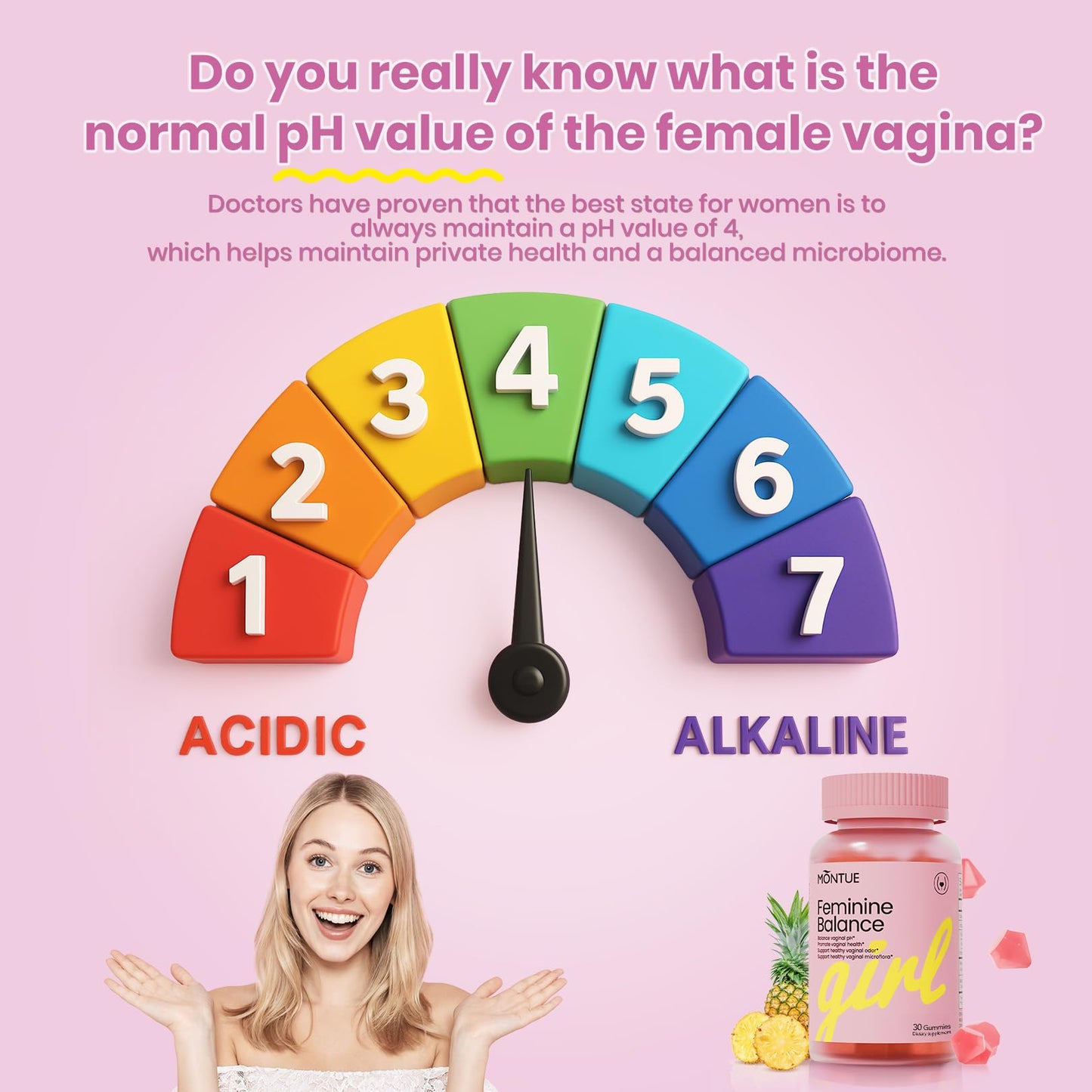 Montue Premium Diamond Feminine Balance Gummies-pH Balance with Prebiotics & Lactobacillus Probiotic Blend&Hawaiian Pineapple Immune Support,Vegan& Non-GMO（30 Gummies） Montue buy supplements Au