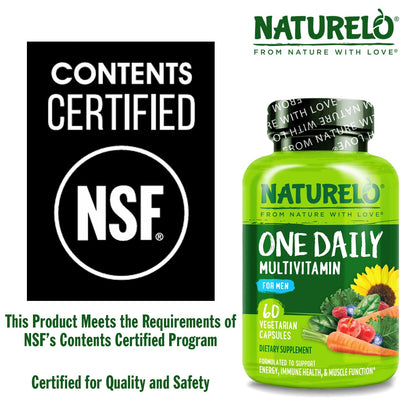 NATURELO Mens Multivitamins - One Daily Multivitamin for Men with Vitamins, Minerals & Organic Whole Foods, Boost Energy & Health,