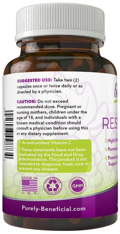 PURELY beneficial RESVERATROL1450-90day Supply, 1450mg per Serving of Potent Antioxidants & Trans-Resveratrol, Promotes Anti-Aging