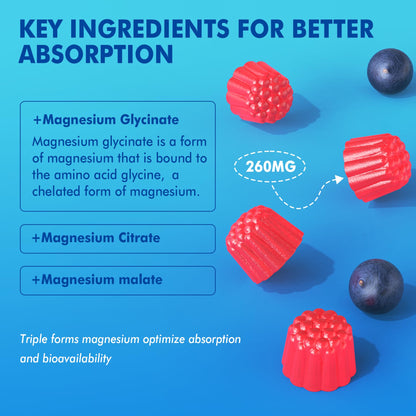 Magnesium Gummies - Triple Magnesium Complex, Magnesium Glycinate Gummies | Magnesium Glycinate, Malate, Citrate w/ D3 B6 B12, for Calm