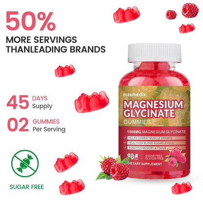 Magnesium Glycinate Gummies 1000mg, Sugar Free Magnesium Potassium Supplements Chewable for Adults with L-Threonate for Sleep
