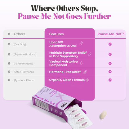 PURE WOMAN - Pause-Me-Not Suppositories - Menopausal Symptom Relief - Natural Ingredients - Relieves Hot Flashes & Vaginal Dryness - Promotes Stable Mood - Enhanced Vaginal Relief - 10 Pk PURE WOMAN buy supplements Au