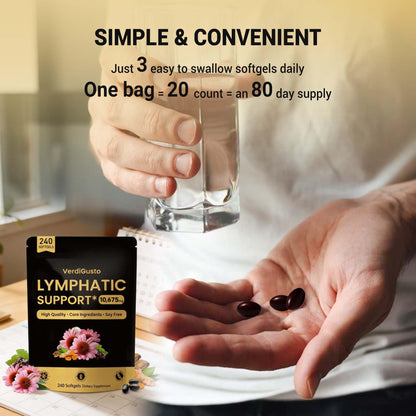 VerdiGusto 10,675mg Lymphatic Supplement | 25-in-1 Blend with Echinacea, Elderberry, Dandelion | 240 Softgels, 80 Day Supply | Lymph System Support | Soy Free, Non-GMO, Gluten Free VerdiGusto buy supplements Au