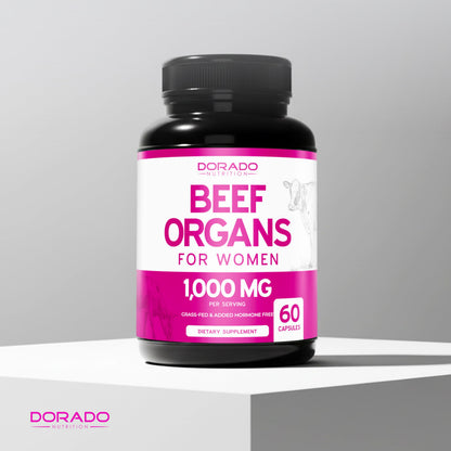 Beef Organ Supplement for Women - Grass Fed Beef Liver, Heart, Kidney & Uterus 1000mg