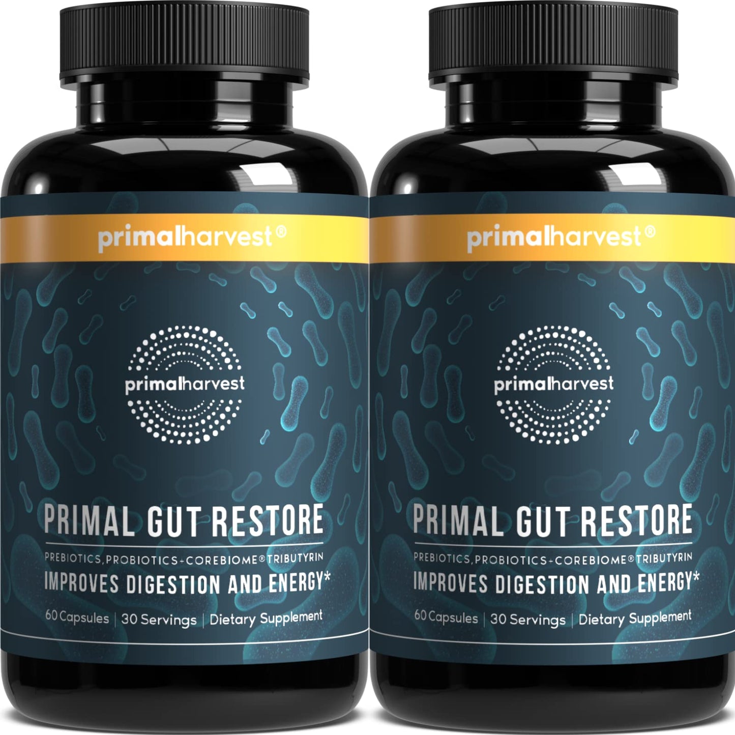 Primal Harvest 2 Pack, Restore for Gut Health, Primal Gut Restore w/POSTbiotics, PREbiotics and PRObiotics for Women and Men, 60 CT - Digestion,