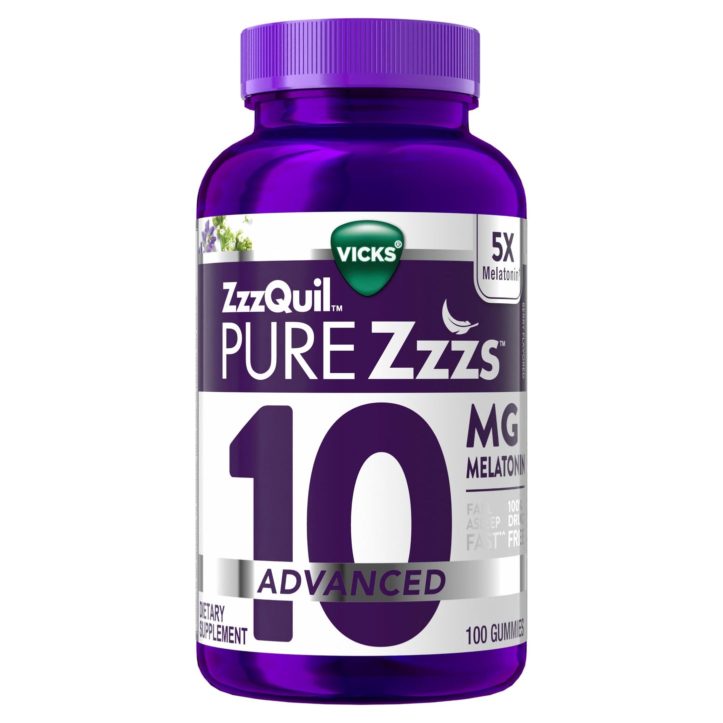 ZzzQuil Pure Zzzs Advanced Melatonin Gummies, Melatonin 10mg, Sleep Aid, with Chamomile & Lavender, Melatonin Sleep Gummies, Sleep Aids for Adults