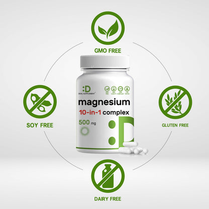Magnesium Complex 500mg, 240 Veggie Capsules – 10-in-1 Glycinate, Citrate, Malate, Oxide, & More – 100% Chelated for Easy Absorption – Essential Mineral Supplement – Non-GMO DEAL SUPPLEMENT buy supplements Au