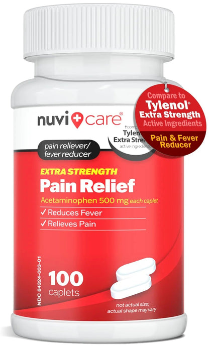 NUVICARE Acetaminophen 500mg Extra Strength Pain Relief - Compare to Tylenol Extra Strength Pain Reliever & Fever Reducer - 500mg Tablets for Adults for Headaches (100 Caplets) NUVICAREBuy Supplements Australia