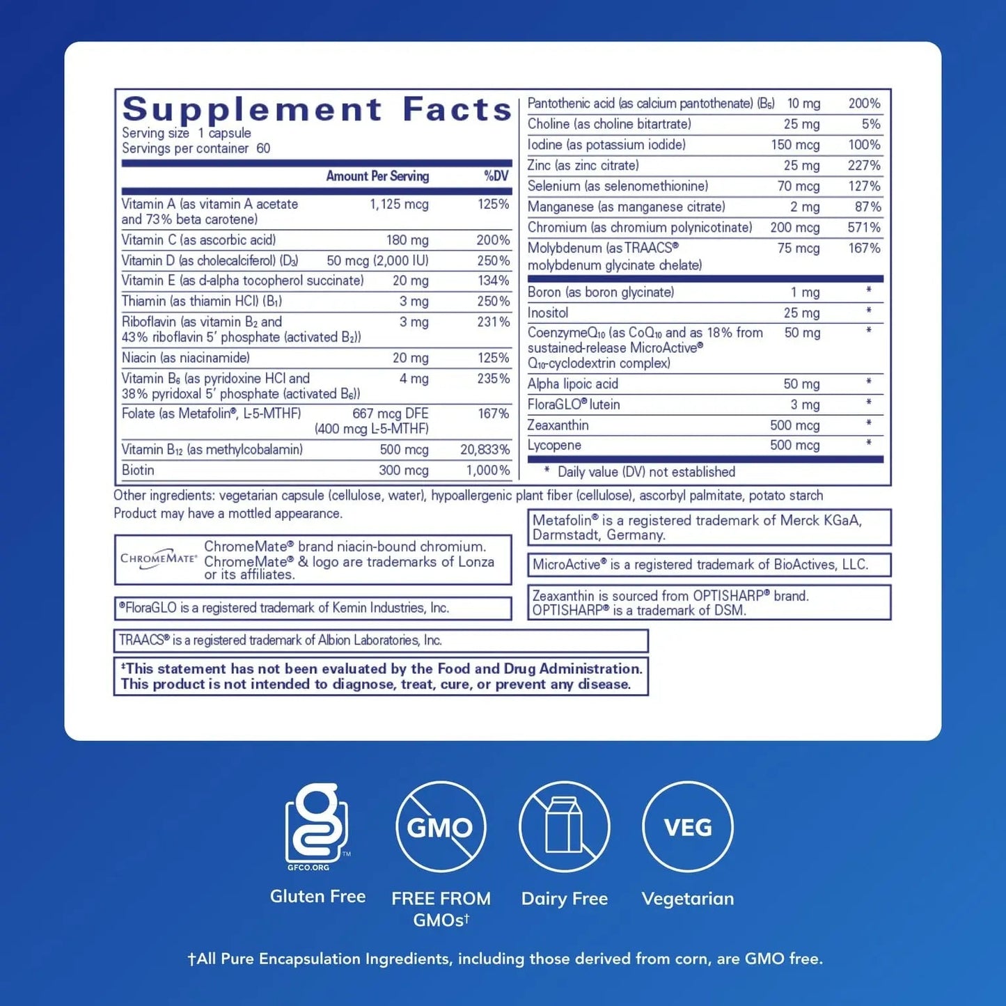 Pure Encapsulations O.N.E. Multivitamin - Once Daily Multivitamin with Antioxidant Complex Metafolin, CoQ10 Pure Encapsulations