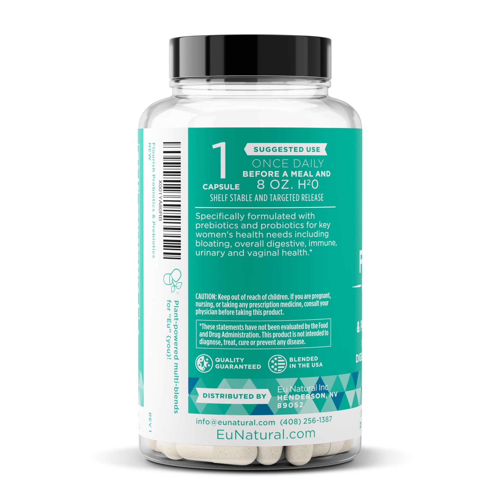 Flourish Probiotics + Prebiotics for Women - Gut and Digestion, Urinary Tract, Reduce Bloating, Vaginal Health - 18 Clinically Proven Strains, 14 Billion CFU - 30 Shelf-Stable Mini Vegan Capsules Eu Natural buy supplements Au