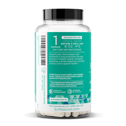 Flourish Probiotics + Prebiotics for Women - Gut and Digestion, Urinary Tract, Reduce Bloating, Vaginal Health - 18 Clinically Proven Strains, 14 Billion CFU - 30 Shelf-Stable Mini Vegan Capsules Eu Natural buy supplements Au