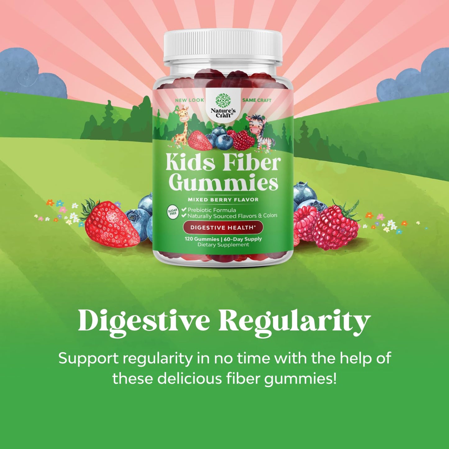 Natures Craft High Prebiotic Fiber Gummies for Kids - Dietary Fiber Supplements for Digestion & Constipation - Chicory Root Kids Immune Gummies - Non-GMO