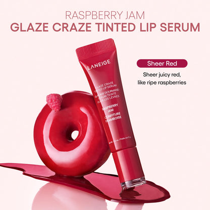 LANEIGE Glaze Craze Tinted Lip Serum, Raspberry Jam: Hydrating Lip Serum for Glossy, Nourished Lips with Plumping Polypeptides LANEIGEBuy Supplements Australia