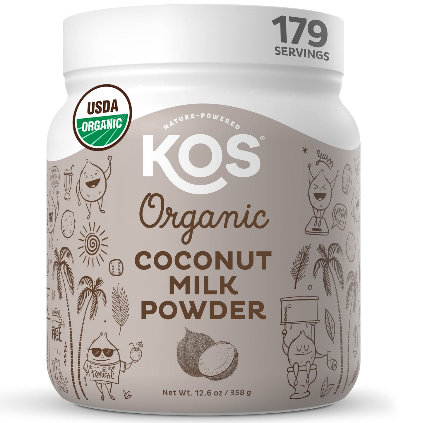 KOS Organic Coconut Milk Powder, USDA Certified Organic - 0g Sugar, MCT Plant Based Creamer for Coffee, Smoothies, Vegan, Keto, Paleo Friendly, Non-GMO, Gluten or Dairy- 12.6oz, 179 Servings KOS buy supplements Au