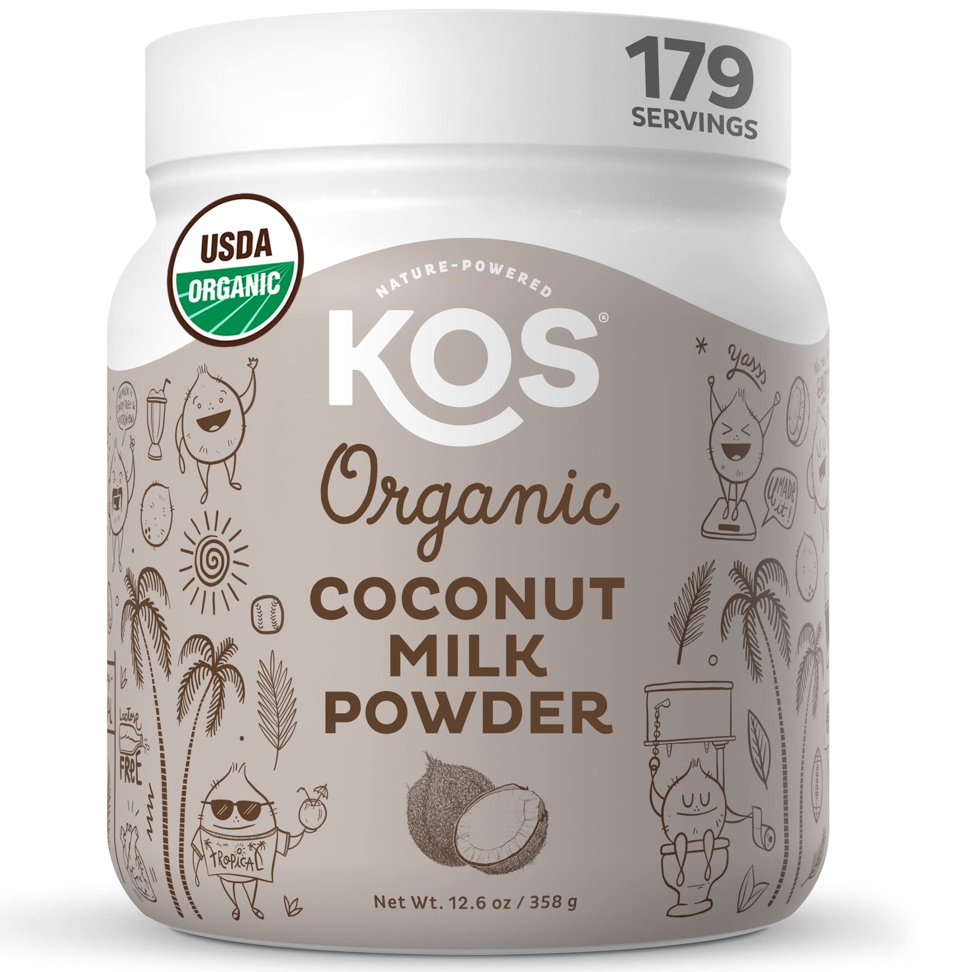 KOS Organic Coconut Milk Powder, USDA Certified Organic - 0g Sugar, MCT Plant Based Creamer for Coffee, Smoothies, Vegan, Keto, Paleo Friendly, Non-GMO, Gluten or Dairy- 12.6oz, 179 Servings KOS buy supplements Au