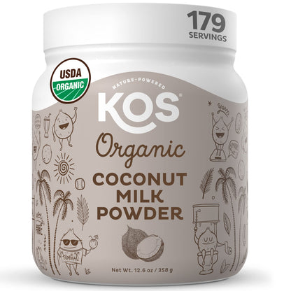 KOS Organic Coconut Milk Powder, USDA Certified Organic - 0g Sugar, MCT Plant Based Creamer for Coffee, Smoothies, Vegan, Keto, Paleo Friendly, Non-GMO, Gluten or Dairy- 12.6oz, 179 Servings KOS buy supplements Au