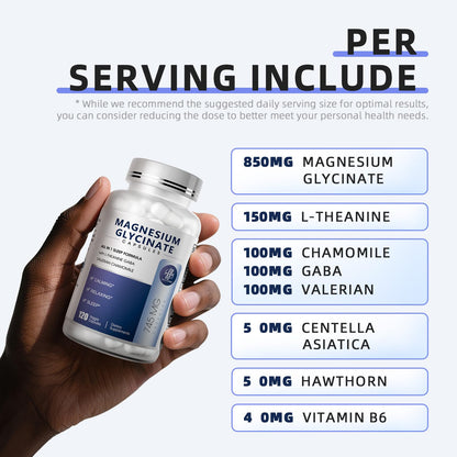 iMATCHME Magnesium Glycinate 850mg Capsules with L-Theanine, Chamomile & GABA for Sleep, Calmness, Muscle, Bone Health & Immune Support, Magnesium for Women and Men, Vegan, High-Absorption, 120 Count iMATCHMEBuy Supplements Australia