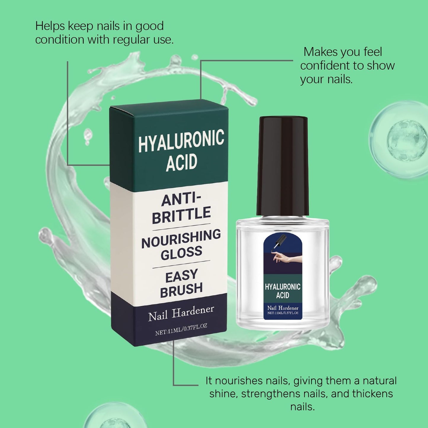 XJBD Nail Hardener Hyaluronic Acid Clear Nail Strengthener Anti-Brittle Split - 7-Day Fast-Absorbing Care Repair Serum with Vitamin E & Jojoba Oil