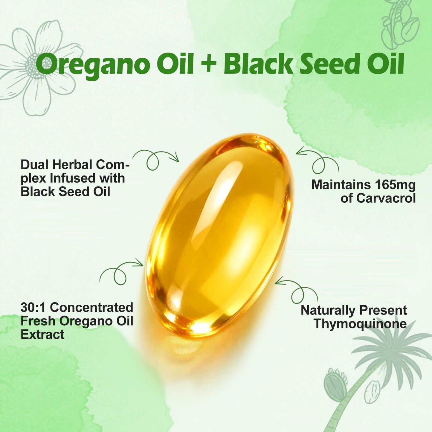 BEWORD Oil of Oregano with Black Seed Oil, 280 Softgels, 9000mg Per Serving – 2-in-1 Oregano Supplement for Immune Health with High Carvacrol & Thymoquinone | Plant-Based, Non-GMO
