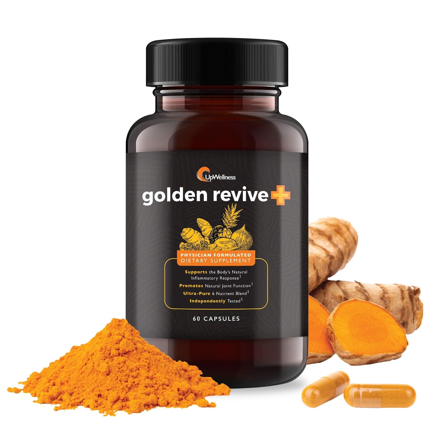 UpWellness Golden Revive + Joint Support Supplement Featuring Turmeric with Black Pepper, Quercetin, and Magnesium- Turmeric Boswellia Supplement - 6 Active Ingredients for Joint Care - 60 Capsules UpWellnessBuy Supplements Australia