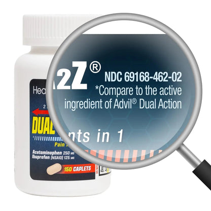 HealthA2Z® Dual Action Pain Relief | Acetaminophen 250mg & Ibuprofen (NSAID) 125mg | Contains Two Medicines | Relief from Headache, Fever & Backache (150 Caplets) HealthA2ZBuy Supplements Australia