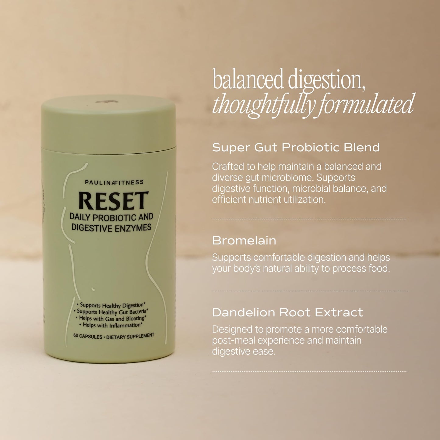 Reset Daily Probiotic + Prebiotic Plant Digestive Enzymes – Advanced Gut Reset for Women
