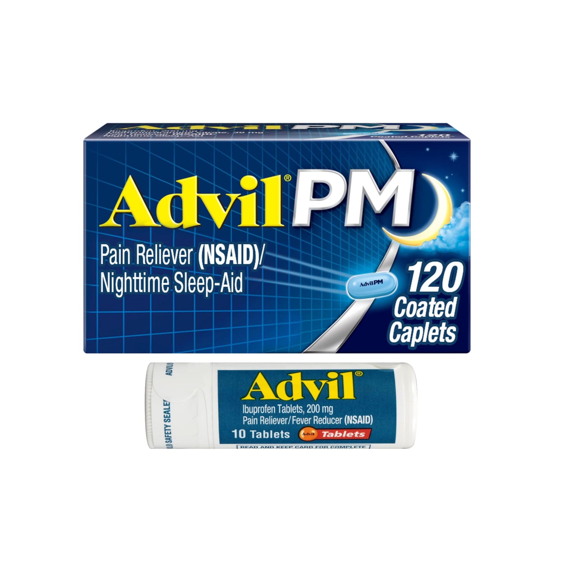 Advil PM Pain Reliever and Nighttime Sleep Aid, Ibuprofen for Pain Relief and Diphenhydramine Citrate for a Sleep Aid - 120 Coated Caplets and Pain Reliever and Fever Reducer, 10 Count Tablets Advil buy supplements Au