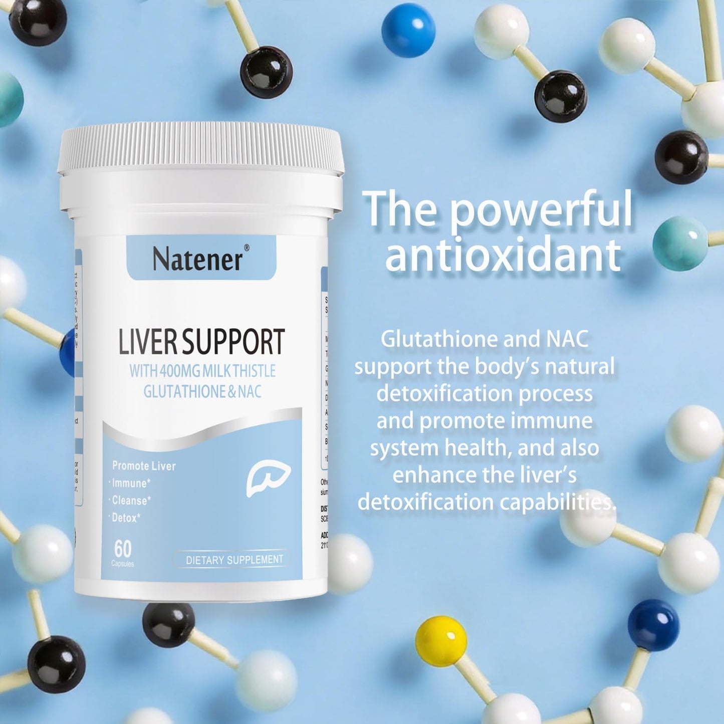 Natener Liver Support with 200mg Milk Thistle, 100mg Glutathione, 100mg NAC, 150mg Tumeric, Dandelion, Artichoke, Liver Cleanse Detox & Repair, Supports Energy*, Immunity & Liver Health*, 60 caps Natener buy supplements Au