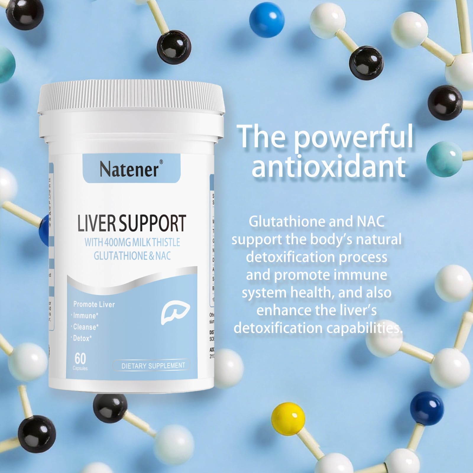 Natener Liver Support with 200mg Milk Thistle, 100mg Glutathione, 100mg NAC, 150mg Tumeric, Dandelion, Artichoke, Liver Cleanse Detox & Repair, Supports Energy*, Immunity & Liver Health*, 60 caps Natener buy supplements Au