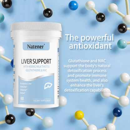 Natener Liver Support with 200mg Milk Thistle, 100mg Glutathione, 100mg NAC, 150mg Tumeric, Dandelion, Artichoke, Liver Cleanse Detox & Repair, Supports Energy*, Immunity & Liver Health*, 60 caps Natener buy supplements Au