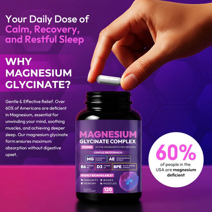 Magnesium Glycinate Complex 1150mg - Gentle on Stomach High Absorption Magnesium Capsules with Citrate, Silica, Ashwagandha & Vitamin B6 for Zzz, Stress Relief, Muscle Support for Adults, Women & Men Cytona buy supplements Au