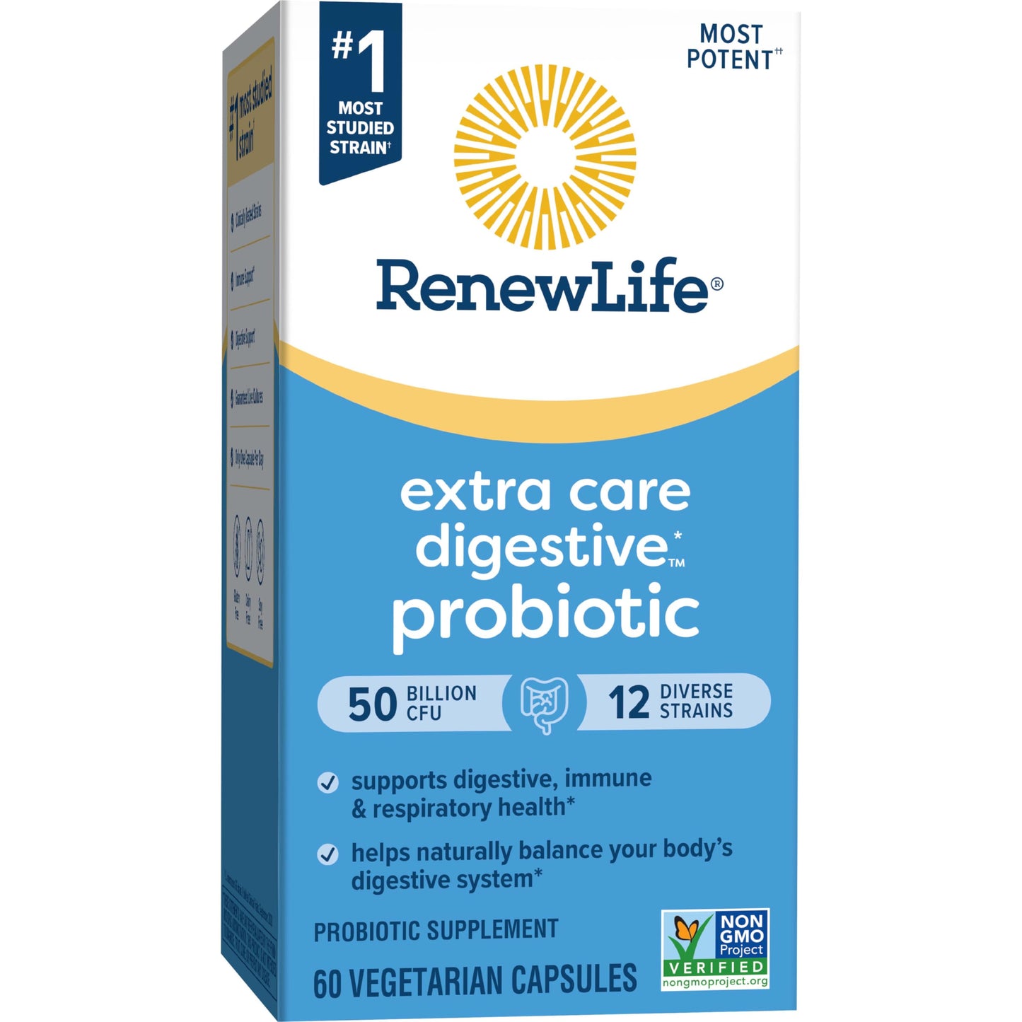 Renew Life Extra Care Digestive Probiotic Capsules, 50 Billion CFU Guaranteed, Daily Supplement Supports Immune, Digestive, Respiratory Health(1), L. Rhamnosus GG