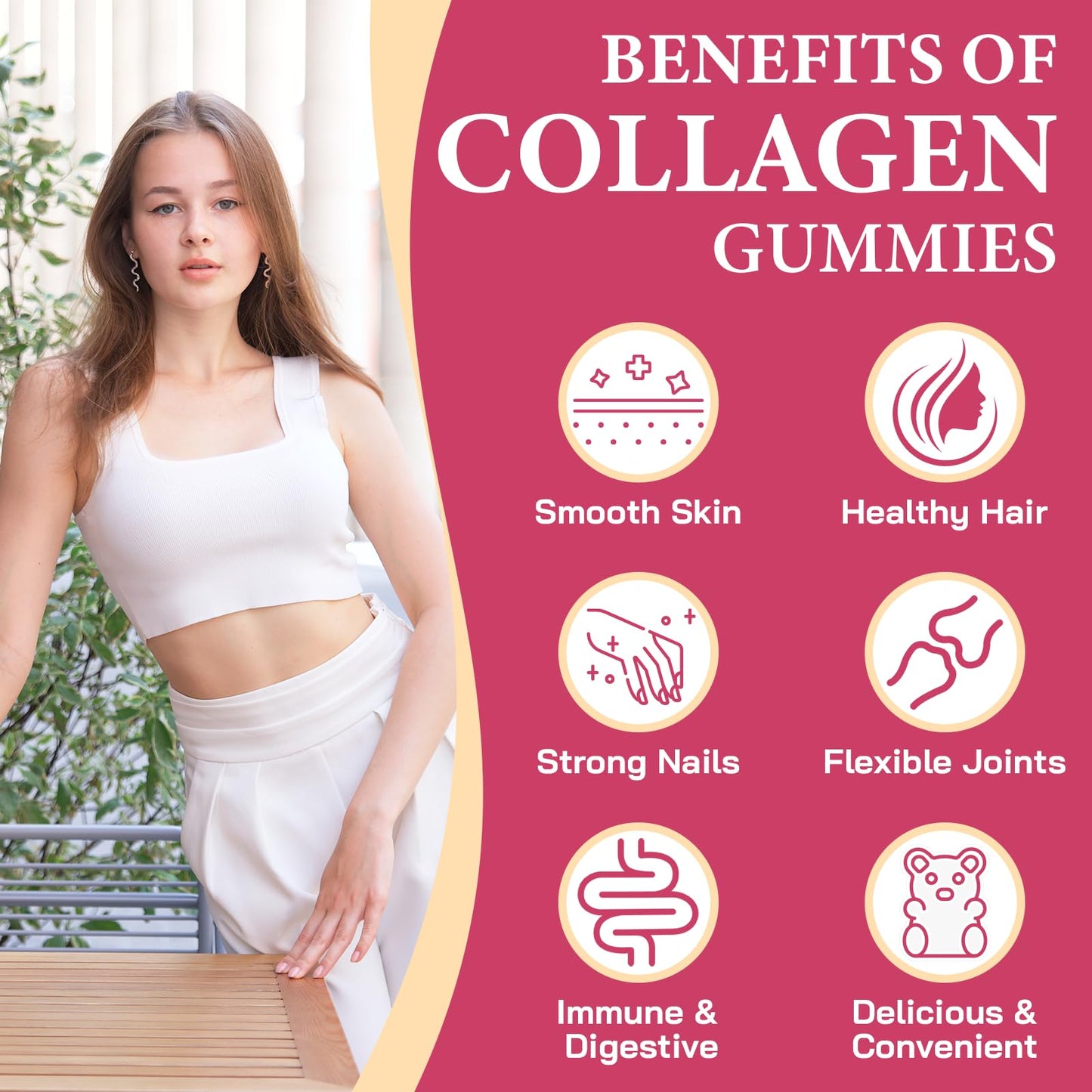 OHaboth Collagen Gummies for Women, Hydrolyzed Collagen Peptides Type I, II, III, V, X, 0 Sugar - Collagen Gummies for Skin, Wrinkles, Hair, Nails