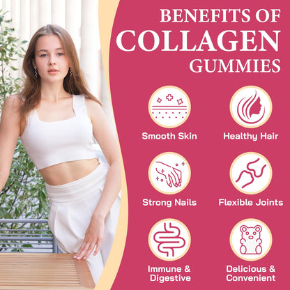 OHaboth Collagen Gummies for Women, Hydrolyzed Collagen Peptides Type I, II, III, V, X, 0 Sugar - Collagen Gummies for Skin, Wrinkles, Hair, Nails