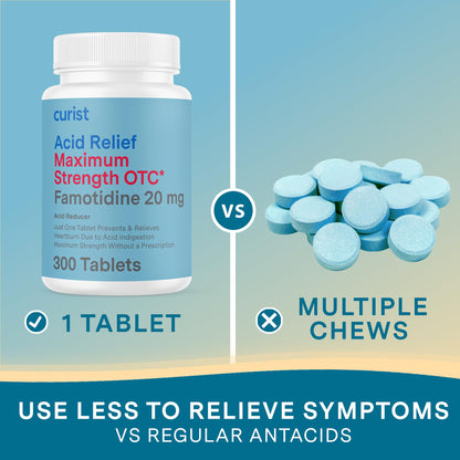 Curist Famotidine 20mg Bulk Pack (300 Count Tablets) Acid Reflux Medicine for Heartburn Relief - OTC Maximum Strength Stomach Acid Reducer - Anti Acid Relief Tablets for Indigestion Heartburn Relief Curist buy supplements Au
